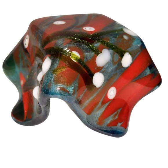 Handcrafted Multicolor Fused Glass Bowl With Abstract Design & Wavy Edges 3"x3"x - Picture 8 of 9